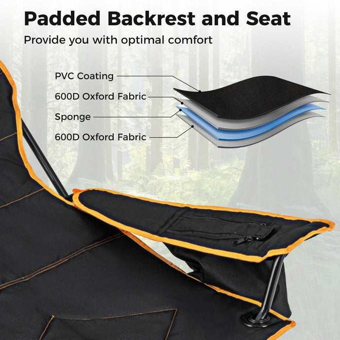 Folding Camping Chair with Footrest Camping Lounge Chair with Carry Bag-Black