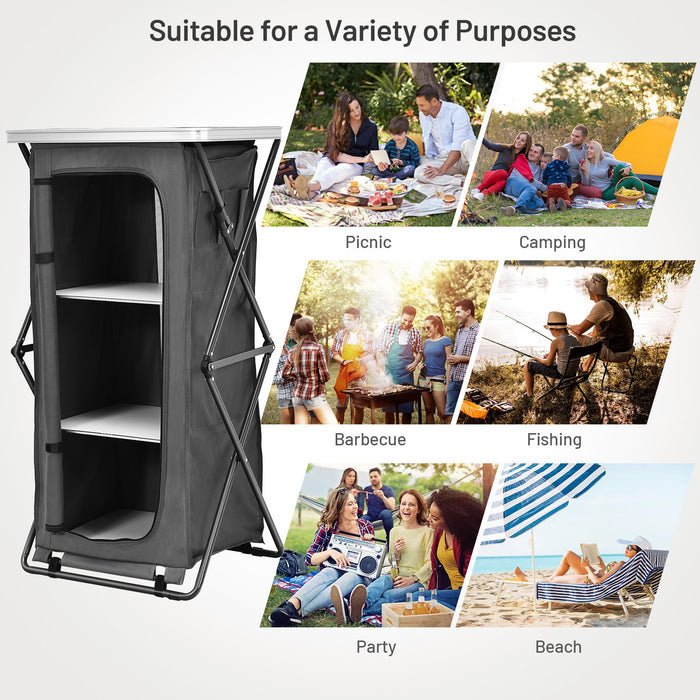 Folding Camping Storage Cabinet with 3 Shelves and Carry Bag-L