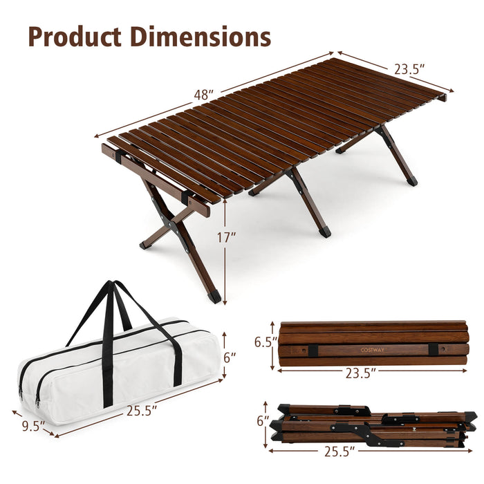 Portable Picnic Table with Carry Bag for Camping and BBQ-Brown