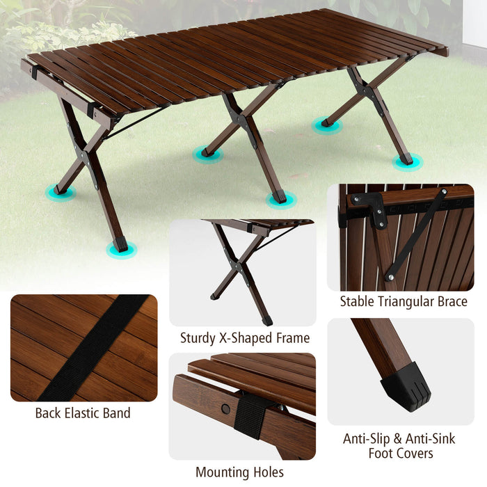 Portable Picnic Table with Carry Bag for Camping and BBQ-Brown