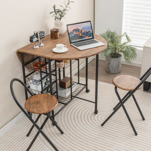 3 Pieces Folding Dining Table and Chair Set-Rustic Brown