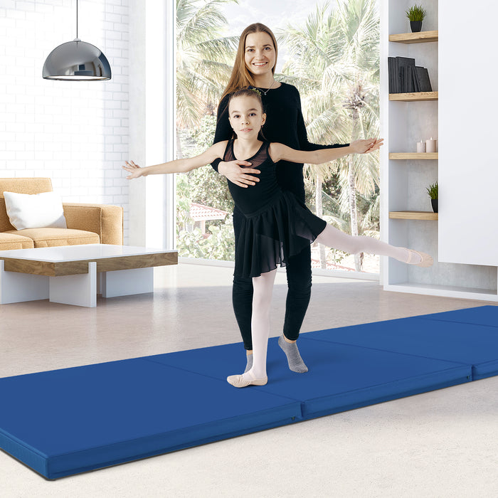 4-Panel PU Leather Folding Exercise Mat with Carrying Handles-Navy