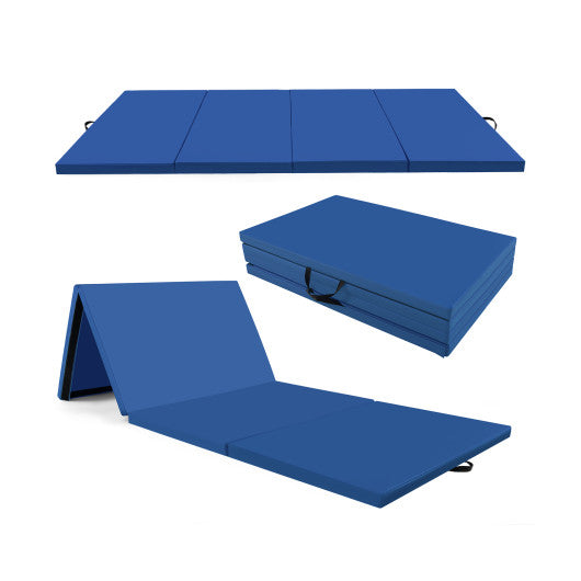 4-Panel PU Leather Folding Exercise Mat with Carrying Handles-Navy