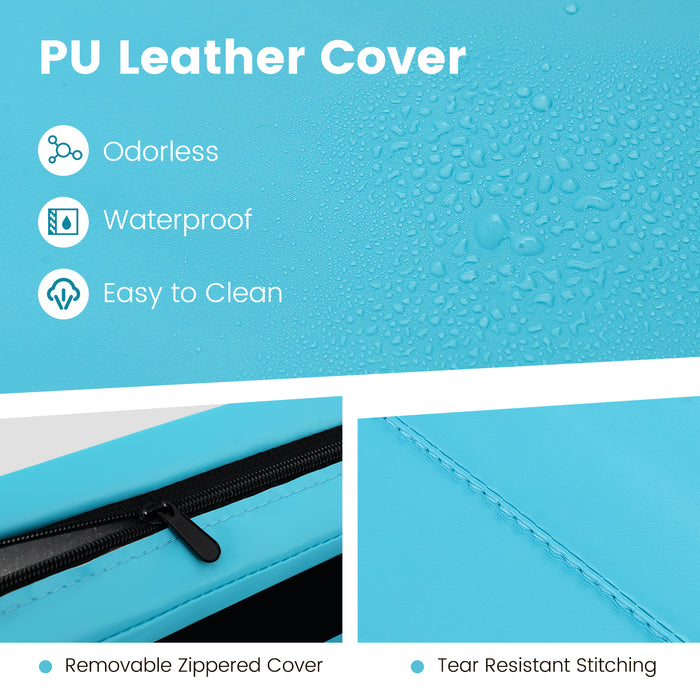 4-Panel PU Leather Folding Exercise Mat with Carrying Handles-Blue