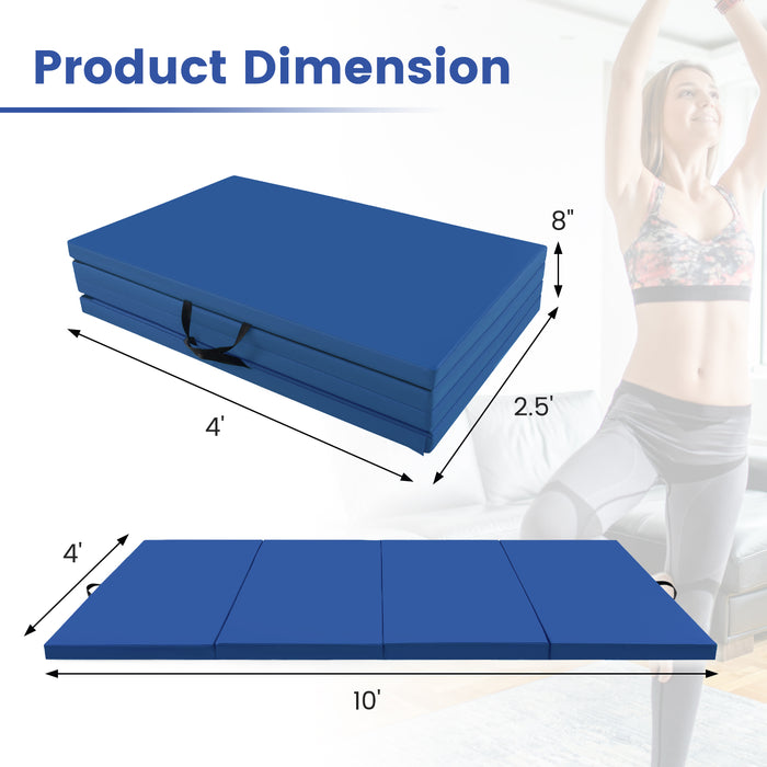 4-Panel PU Leather Folding Exercise Mat with Carrying Handles-Navy