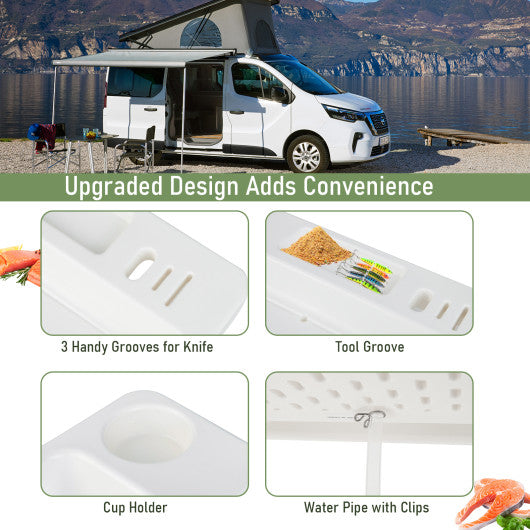 Folding Fish Fillet Table Portable Fish Cleaning and Cutting Table with Knife Slots-White