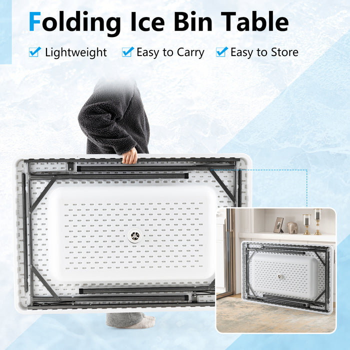 4 Feet Folding Ice Bin Table with Skirt for Camping Picnic Wedding-White