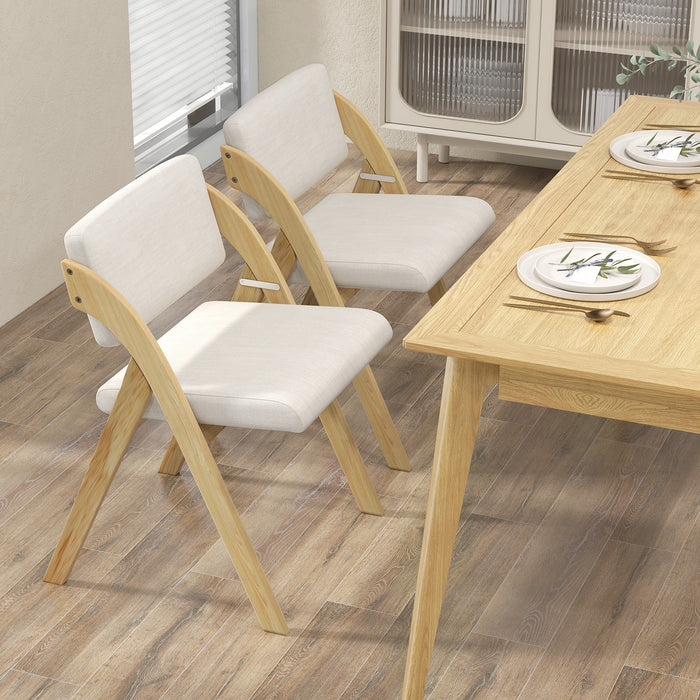 Set of 2 Folding Kitchen Dining Chairs with Rubber Wood Legs-Natural