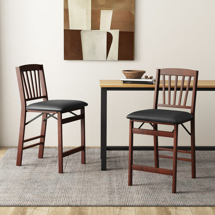 Set of 2 Counter Height Chairs Folding Kitchen Island Stool with Padded Seat-Brown