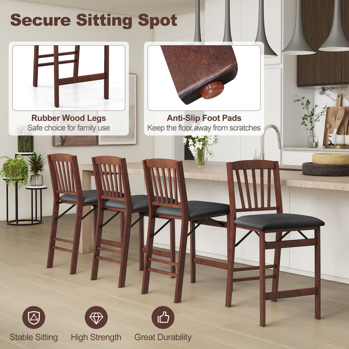 Set of 2 Counter Height Chairs Folding Kitchen Island Stool with Padded Seat-Brown