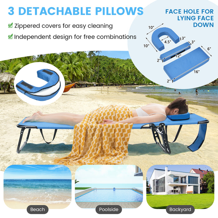 Beach Chaise Lounge Chair with Face Hole and Removable Pillow-Blue