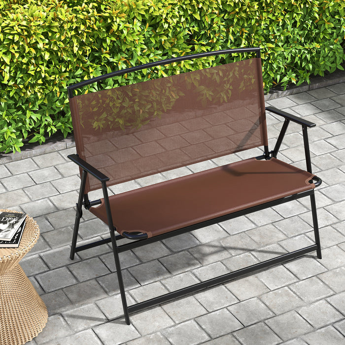 Folding Outdoor Garden Bench 2-Person Patio Bench with Backrest and Armrests-Brown