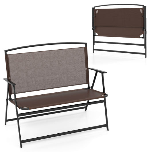 Folding Outdoor Garden Bench 2-Person Patio Bench with Backrest and Armrests-Brown