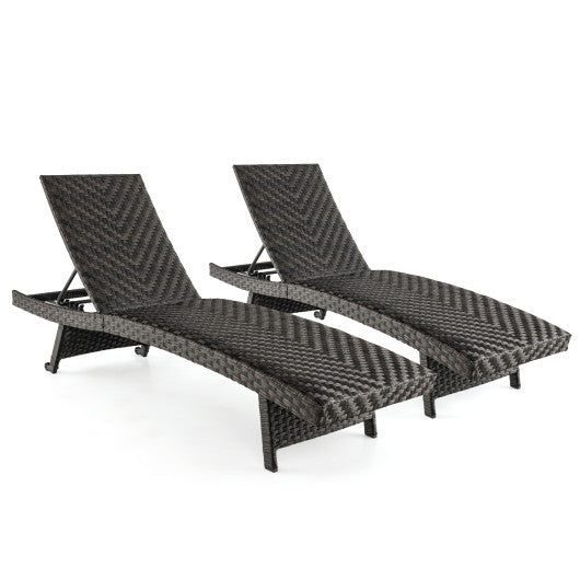 Folding Padded Rattan Patio Chaise Lounge with Adjustable Backrest and Quick Dry Foam All Weather