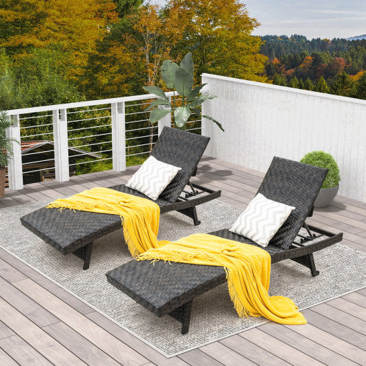 Folding Padded Rattan Patio Chaise Lounge with Adjustable Backrest and Quick Dry Foam All Weather