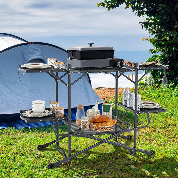 Folding Portable Outdoor Cook Station with Heat-Resistant Aluminum Tabletop