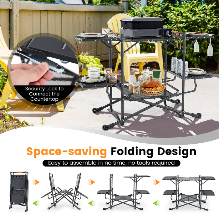 Folding Portable Outdoor Cook Station with Heat-Resistant Aluminum Tabletop