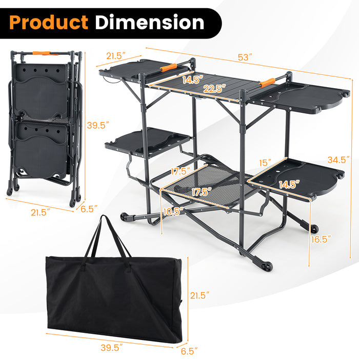 Folding Portable Outdoor Cook Station with Heat-Resistant Aluminum Tabletop