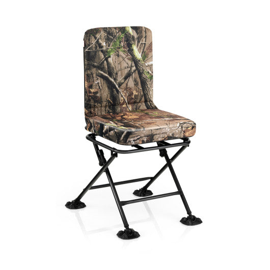 Swivel Folding Chair with Backrest and Padded Cushion-Camouflage