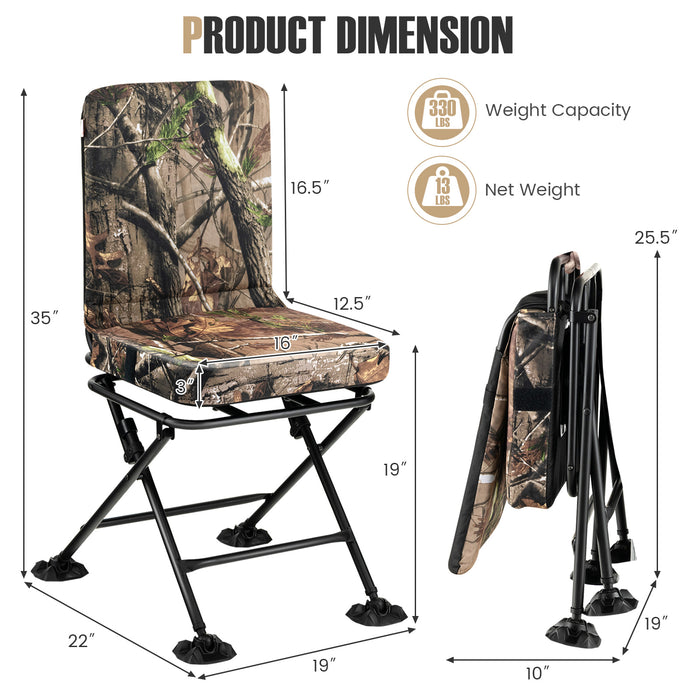 Swivel Folding Chair with Backrest and Padded Cushion-Camouflage