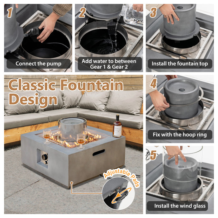 28 Inch 50000 BTU Patio Square Propane Fire Pit with PVC Cover-Gray