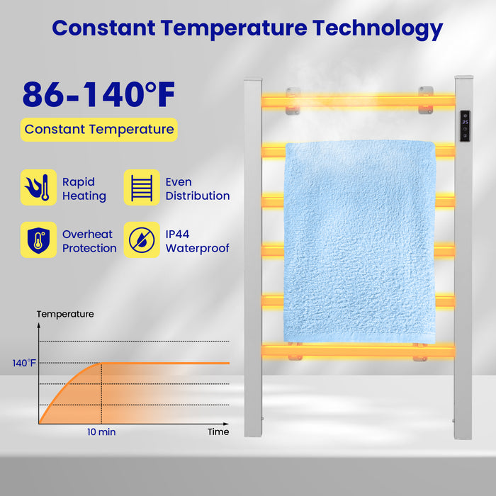 Freestanding and Wall-mounted 6 Bars Towel Warmer with Timer and LED Display