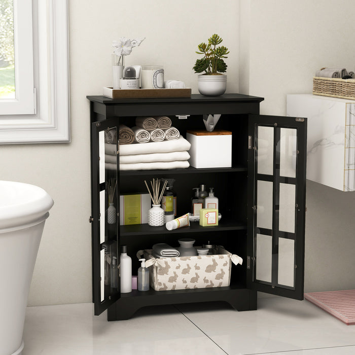 Freestanding Display Storage Cabinet with 2 Glass Doors and Adjustable Shelves-Black