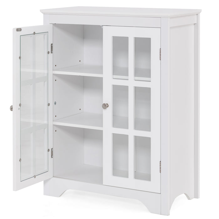 Freestanding Display Storage Cabinet with 2 Glass Doors and Adjustable Shelves-White