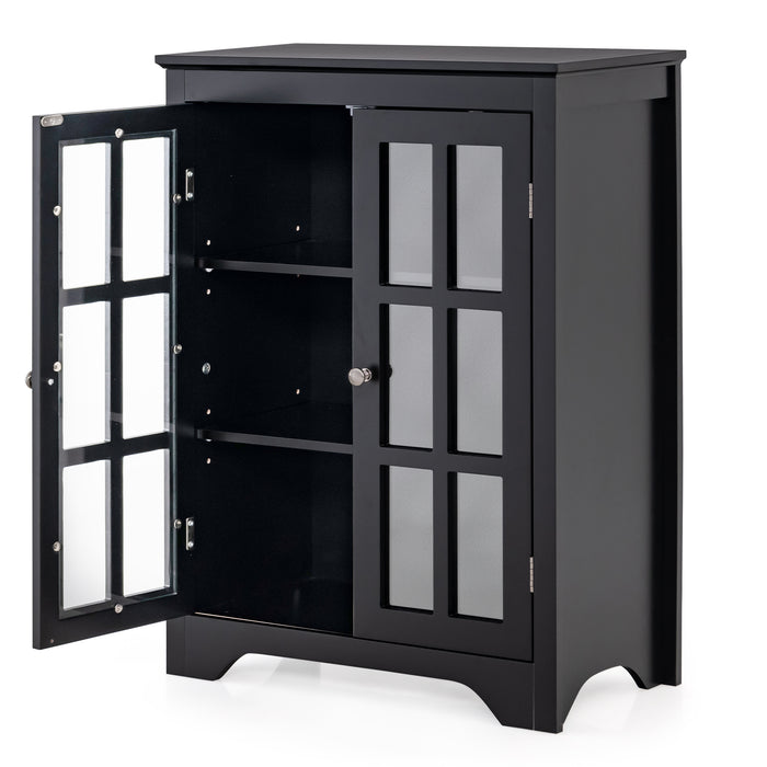 Freestanding Display Storage Cabinet with 2 Glass Doors and Adjustable Shelves-Black