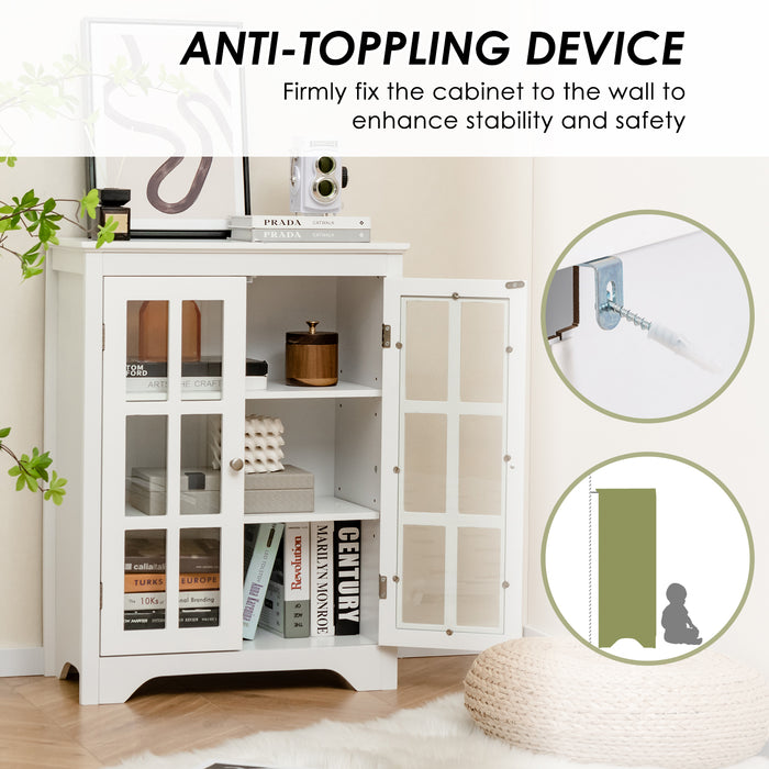 Freestanding Display Storage Cabinet with 2 Glass Doors and Adjustable Shelves-White