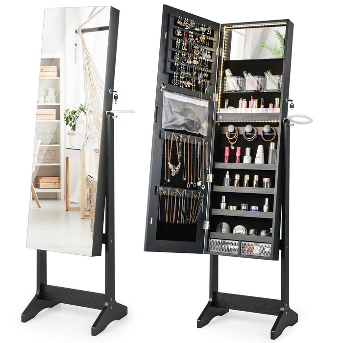 Freestanding Jewelry Cabinet with Full Length HD Mirror-Black