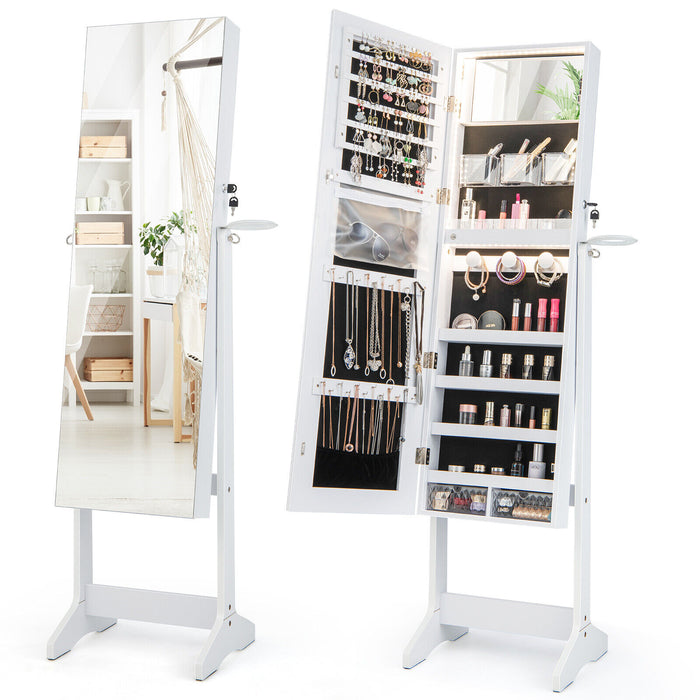 Freestanding Jewelry Cabinet with Full Length HD Mirror-White