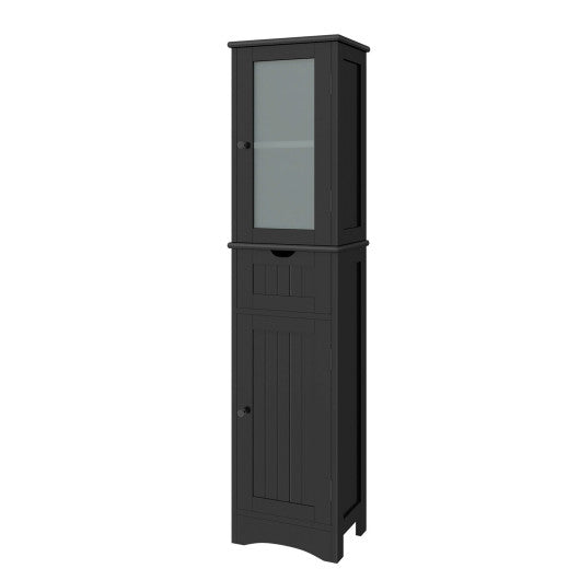 Tall Floor Storage Cabinet with 2 Doors and 1 Drawer for Bathroom-Black