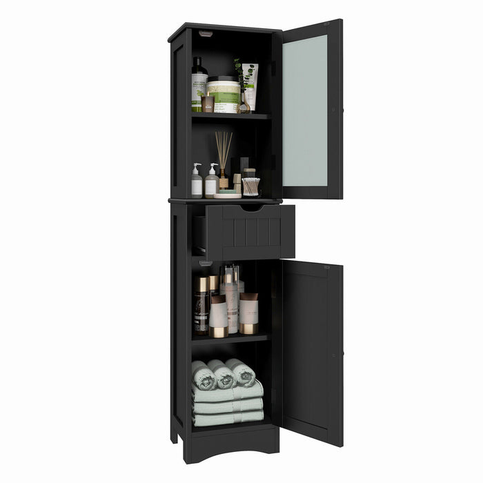 Tall Floor Storage Cabinet with 2 Doors and 1 Drawer for Bathroom-Black