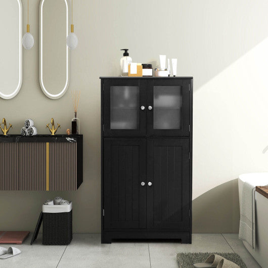 Bathroom Floor Storage Locker Kitchen Cabinet with Doors and Adjustable Shelf-Black