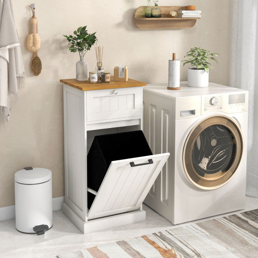 Freestanding Tilt Out Laundry Cabinet with Basket-White