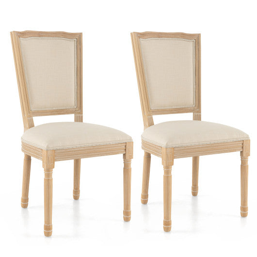 French Dining Chair Set of 2 with Rectangular Backrest and Solid Rubber Wood Frame-Beige