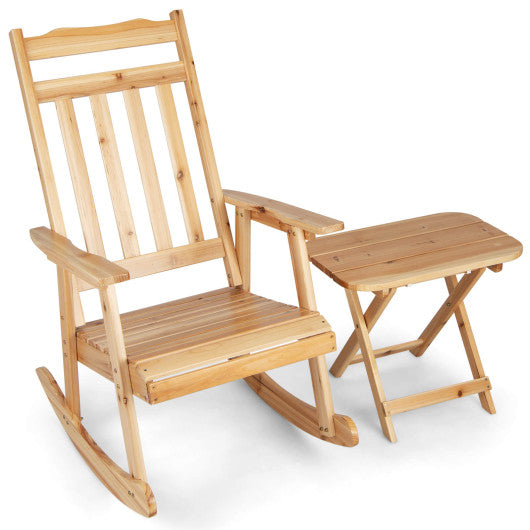 Front Porch Rocking Chair and Foldable Table Set for Outdoors-Natural