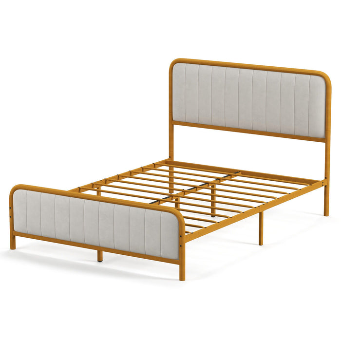 Upholstered Gold Platform Bed Frame with Velvet Headboard-Full Size