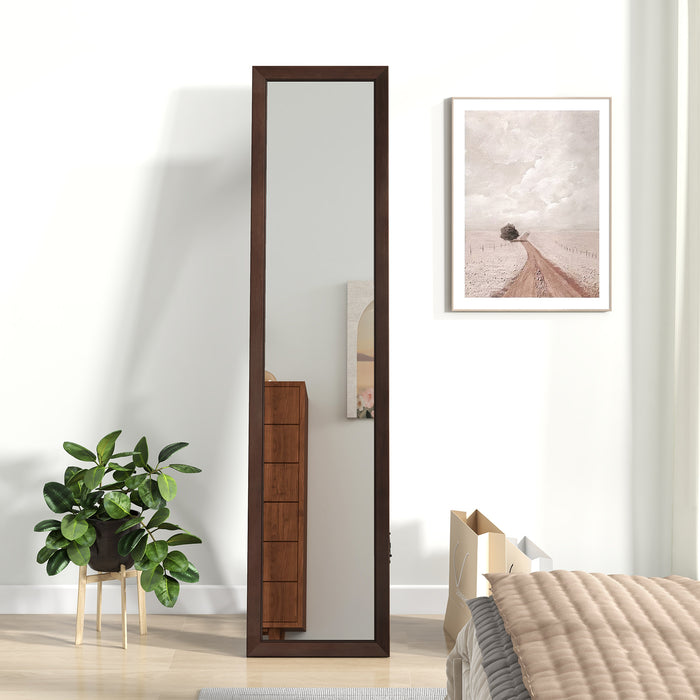 Full Length Mirror with Stand and Solid Wood Frame-14.5 x 14 x 61 inches