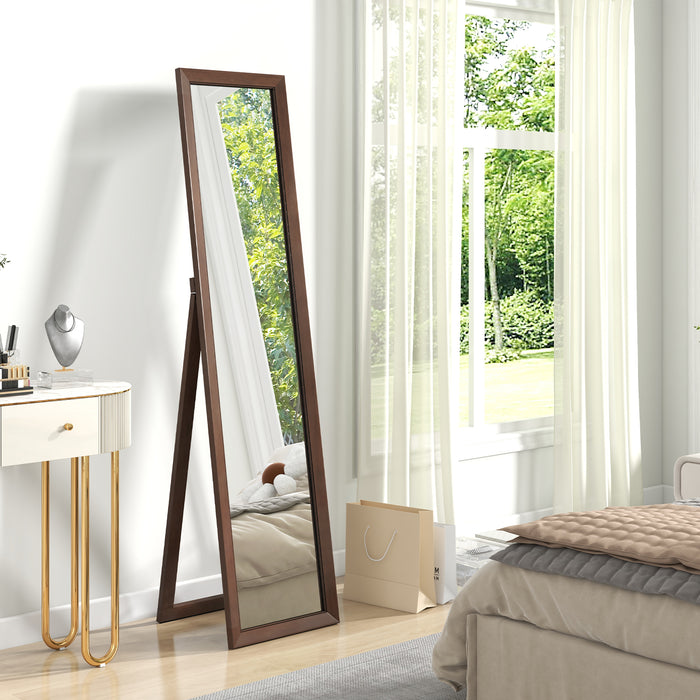 Full Length Mirror with Stand and Solid Wood Frame-14.5 x 14 x 61 inches