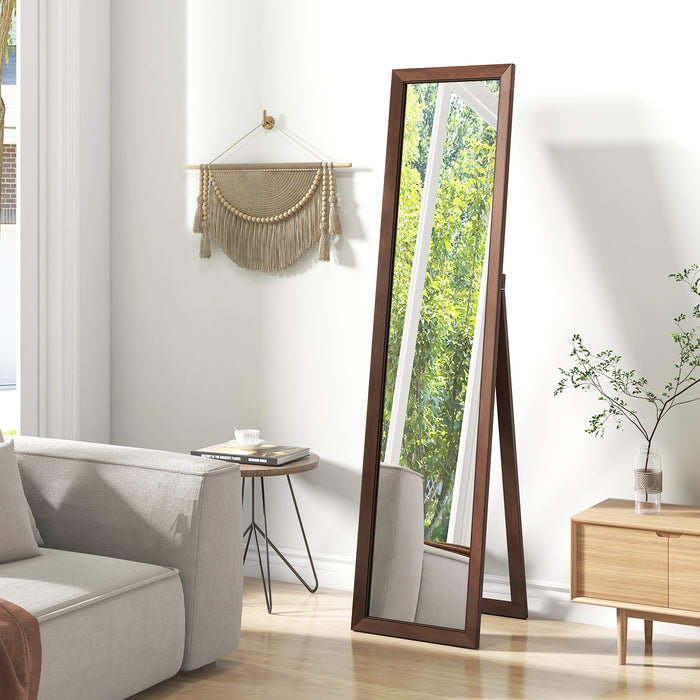 Full Length Mirror with Stand and Solid Wood Frame-14.5 x 14 x 61 inches