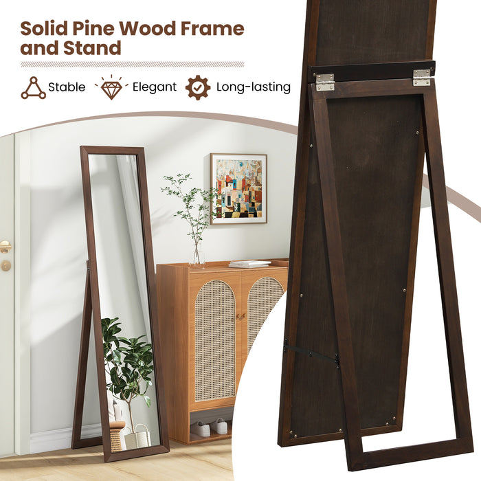 Full Length Mirror with Stand and Solid Wood Frame-14.5 x 14 x 61 inches