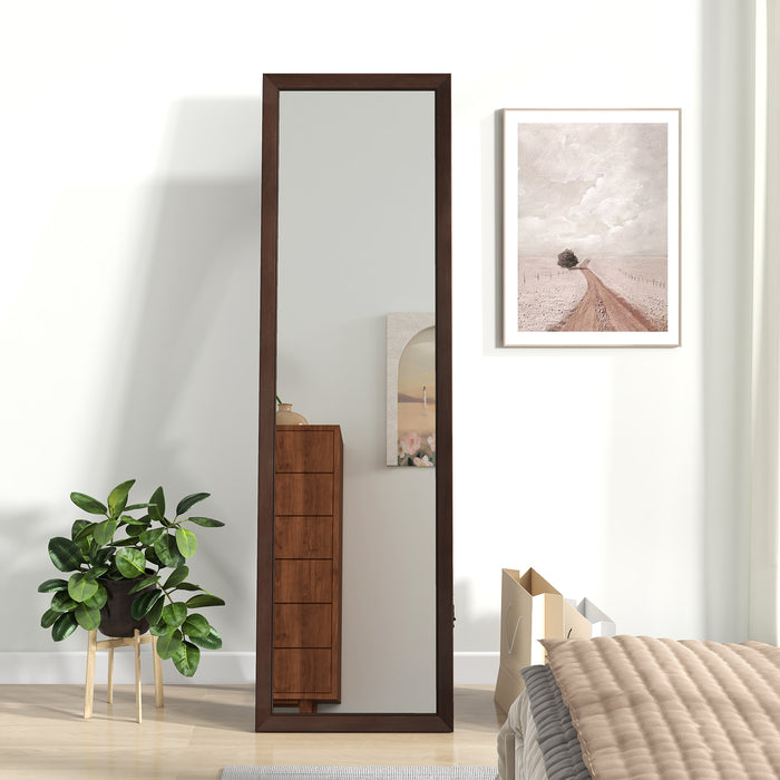 Full Length Mirror with Stand and Solid Wood Frame-18 x 14 x 61 inches