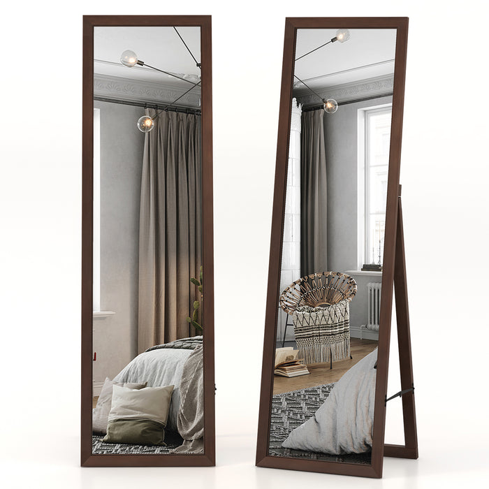 Full Length Mirror with Stand and Solid Wood Frame-18 x 14 x 61 inches