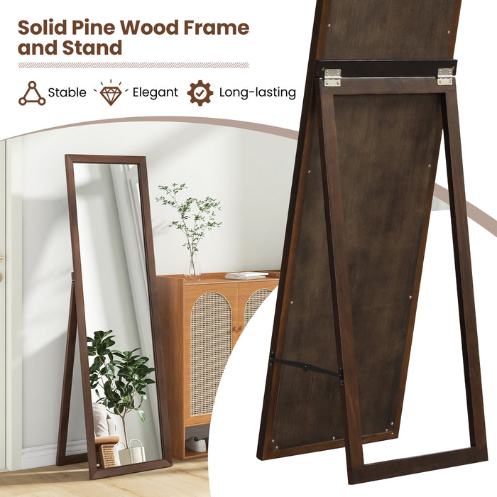 Full Length Mirror with Stand and Solid Wood Frame-18 x 14 x 61 inches