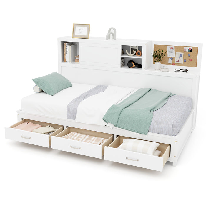 Twin/Full Size Wooden Daybed with 3 Drawers with Storage Shelves-Full Size