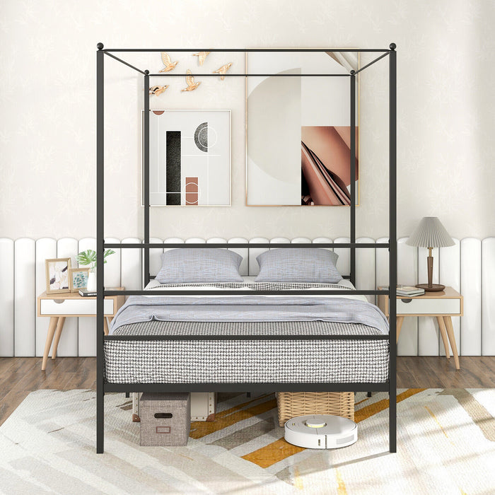 Twin/Full/Queen Size Metal Canopy Bed Frame with Slat Support-Full Size