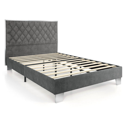 Full/Queen Size Upholstered Bed Frame with Velvet Headboard-Full Size