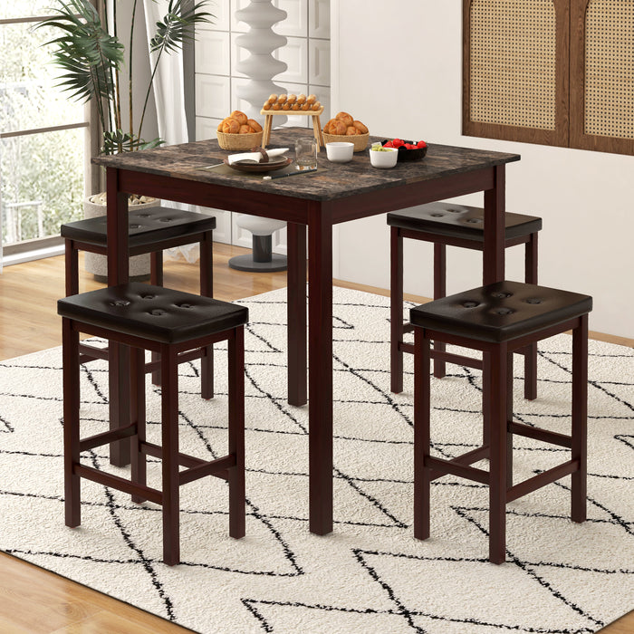 5-Piece Bar Table Set Counter-Height Dining Table and 4 Bar Stools-Brown